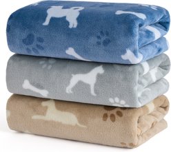 Bedsure Super Premium Fleece Dog Pattern Thin Portable Throw Dog & Cat Blanket, 3 count, X-Small: 23 x 16-in