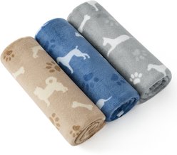 Bedsure Super Premium Fleece Dog Pattern Thin Portable Throw Dog & Cat Blanket, 3 count, Medium: 30 x 40-in