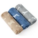 Bedsure Super Premium Fleece Dog Pattern Thin Portable Throw Dog & Cat Blanket, 3 count, Medium: 40 x 30-in