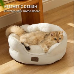 Bedsure Round Bolster Anti-Slip Puppy & Kitten Bed with Washable Pillow Cushion, Ivory, Small slide 2 of 6