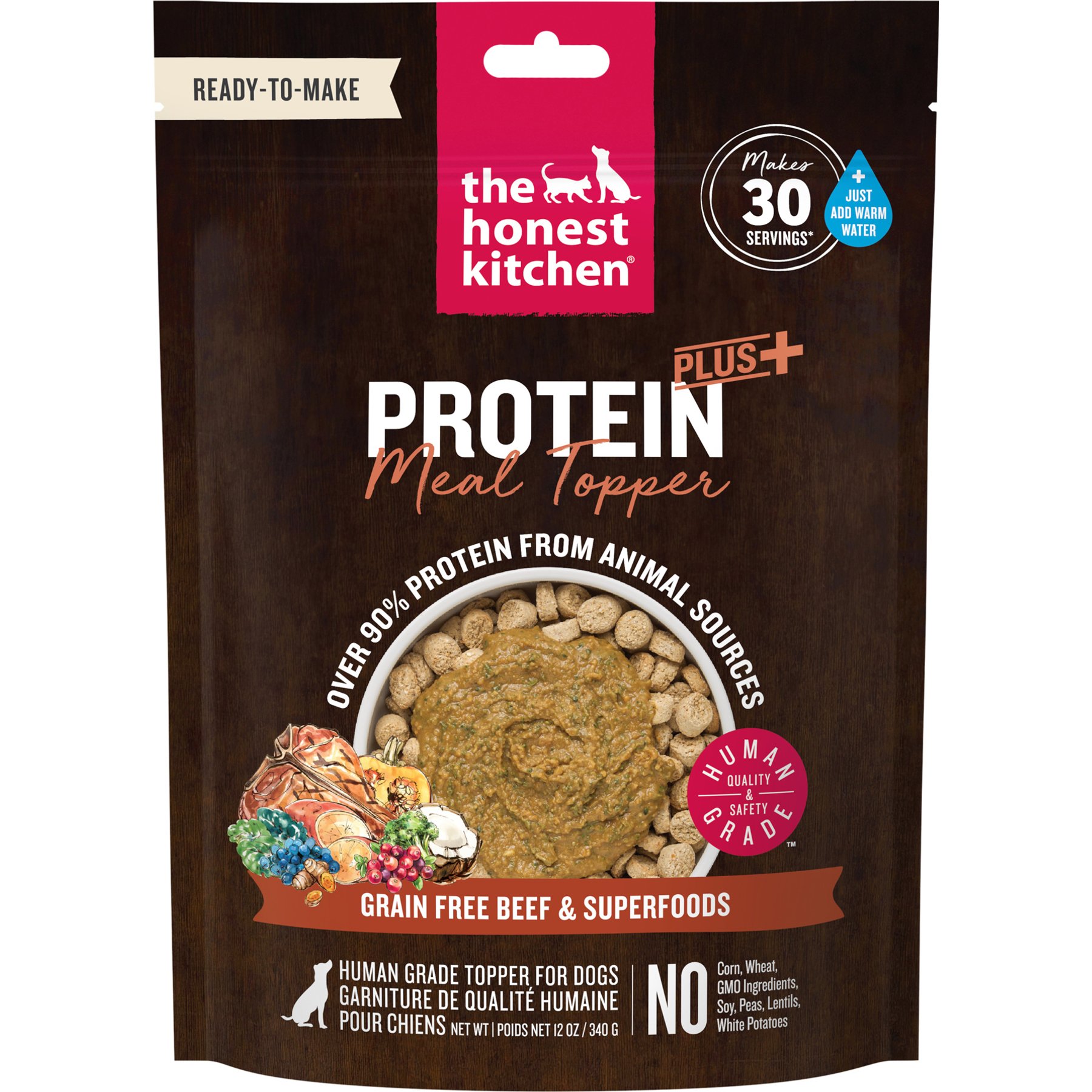 The Honest Kitchen Protein Plus+ Grain-Free Beef Superfoods Dehydrated Dog Food Topper, 12-oz bag