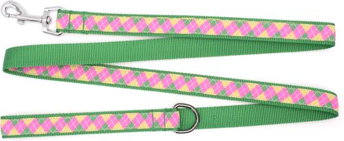 Show full view: The Worthy Dog Bright Argyle Dog Leash, Pink/Green, Small: 5-ft long, 5/8-in wide slide 2 of 3
