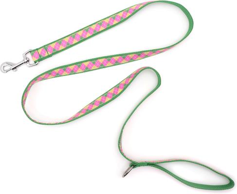 Show full view: The Worthy Dog Bright Argyle Dog Leash, Pink/Green, Small: 5-ft long, 5/8-in wide slide 3 of 3