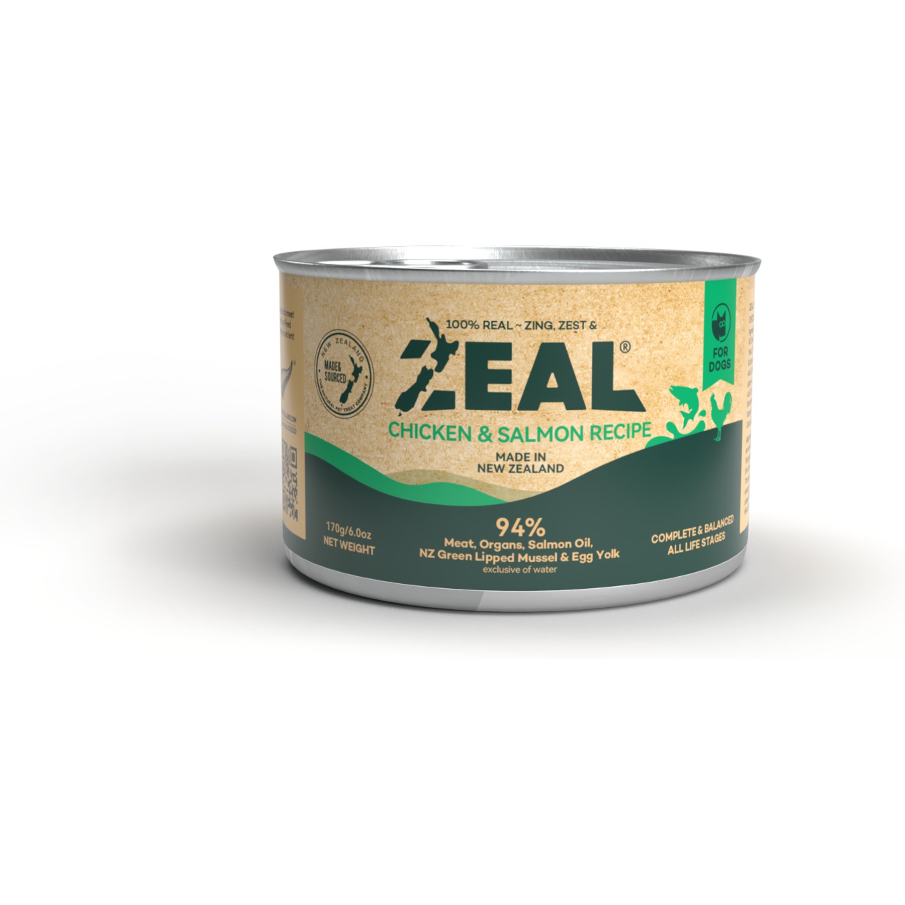 ZEAL New Zealand High Protein Grain-Free Chicken & Salmon Recipe Pate Canned Wet Dog Food, 6-oz can, case of 12