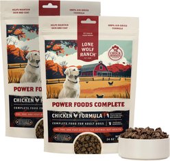 Lone Wolf Ranch Power Foods Complete Chicken Air-Dried Dog Food, 48-oz bundle