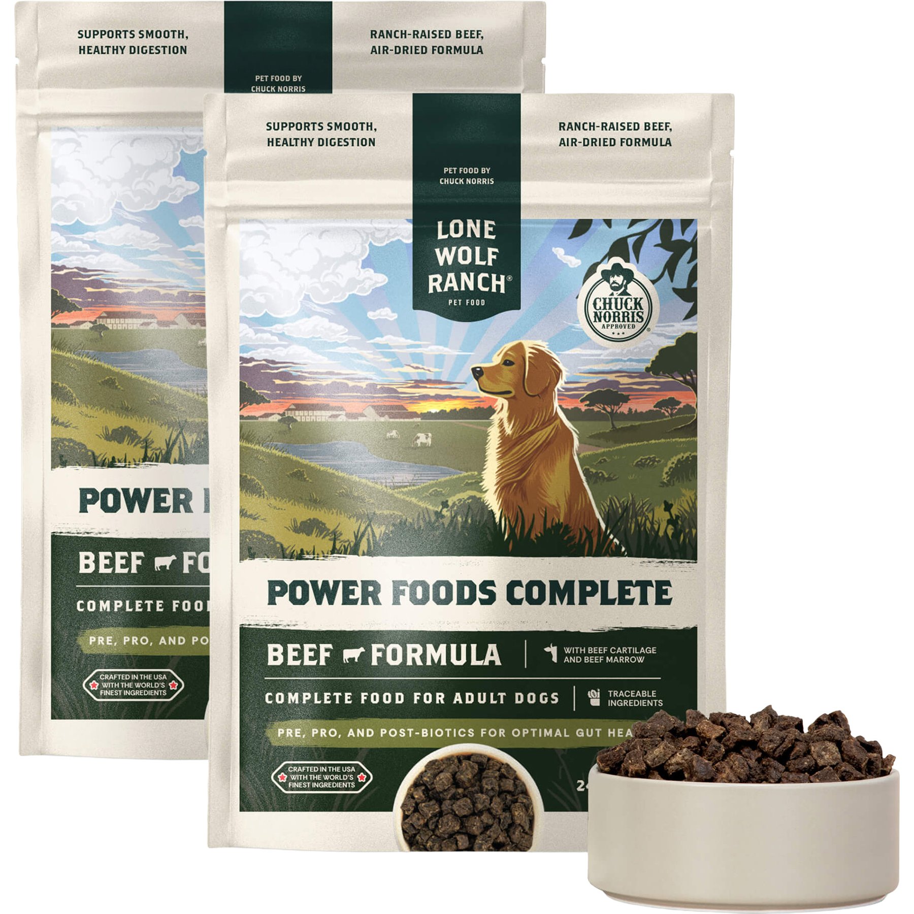 Lone Wolf Ranch Power Foods Complete Beef Air-Dried Dog Food, 48-oz bundle