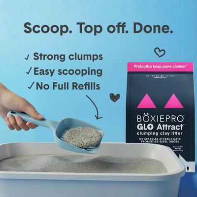 Show full view: Boxiecat Pro Glo Natural Stress-Relief Probiotic Clumping Clay Cat & Kitty Litter with UV Attractant, 28-lb bag slide 4 of 9
