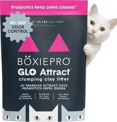 Boxiecat Pro Glo Natural Stress-Relief Probiotic Clumping Clay Cat & Kitty Litter with UV Attractant, 40...