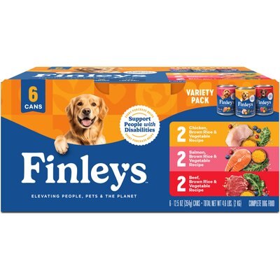 Finley's Finley's Beef, Chicken & Salmon Variety Pack Wet Dog Food, 12.5-oz can, case of 6