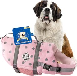 Paws Aboard Neoprene Dog Life Jacket, Pink Gray Polka Dots, X-Large