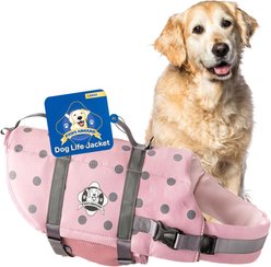 Paws Aboard Neoprene Dog Life Jacket, Pink Gray Polka Dots, Large