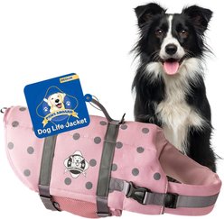 Paws Aboard Neoprene Dog Life Jacket, Pink Gray Polka Dots, Medium