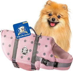 Paws Aboard Neoprene Dog Life Jacket, Pink Gray Polka Dots, X-Small