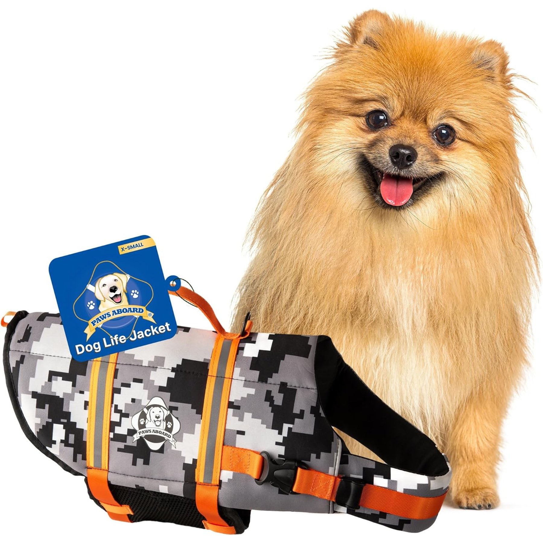 Paws Aboard Neoprene Dog Life Jacket, Orange Camo, X-Small