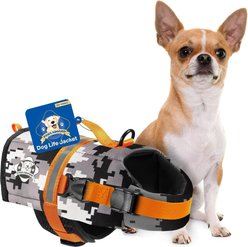 Paws Aboard Neoprene Dog Life Jacket, Orange Camo, XX-Small