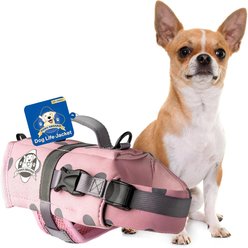 Paws Aboard Neoprene Dog Life Jacket, Pink Gray Polka Dots, XX-Small slide 1 of 7