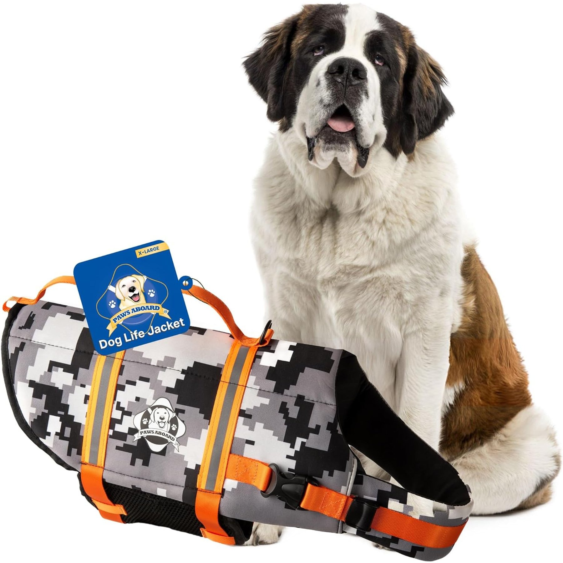 Paws Aboard Neoprene Dog Life Jacket, Orange Camo, X-Large