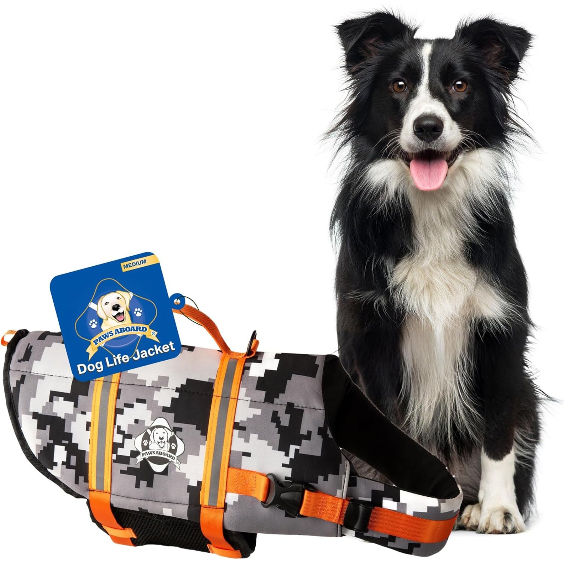 Paws Aboard Neoprene Dog Life Jacket, Orange Camo, Medium