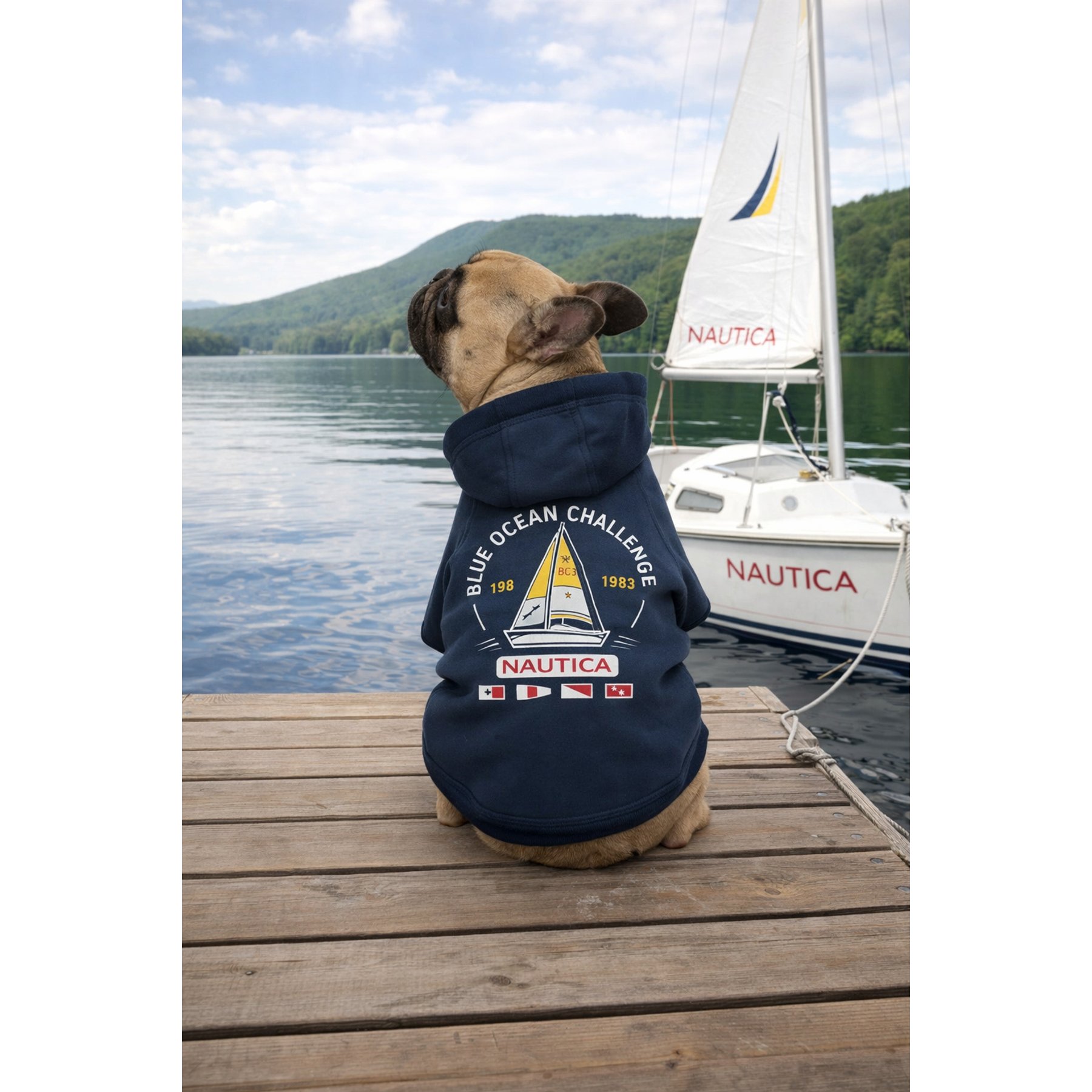Nautica Fleece Sailing Dog Hoodie, Navy, Medium