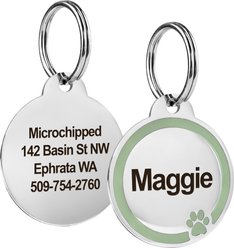 GoTags Personalized Engraved Round Shaped with Enamel Paw Dog & Cat ID Tag, Moss, Small
