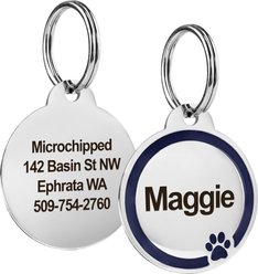 GoTags Personalized Engraved Round Shaped with Enamel Paw Dog & Cat ID Tag, Cobalt, Regular