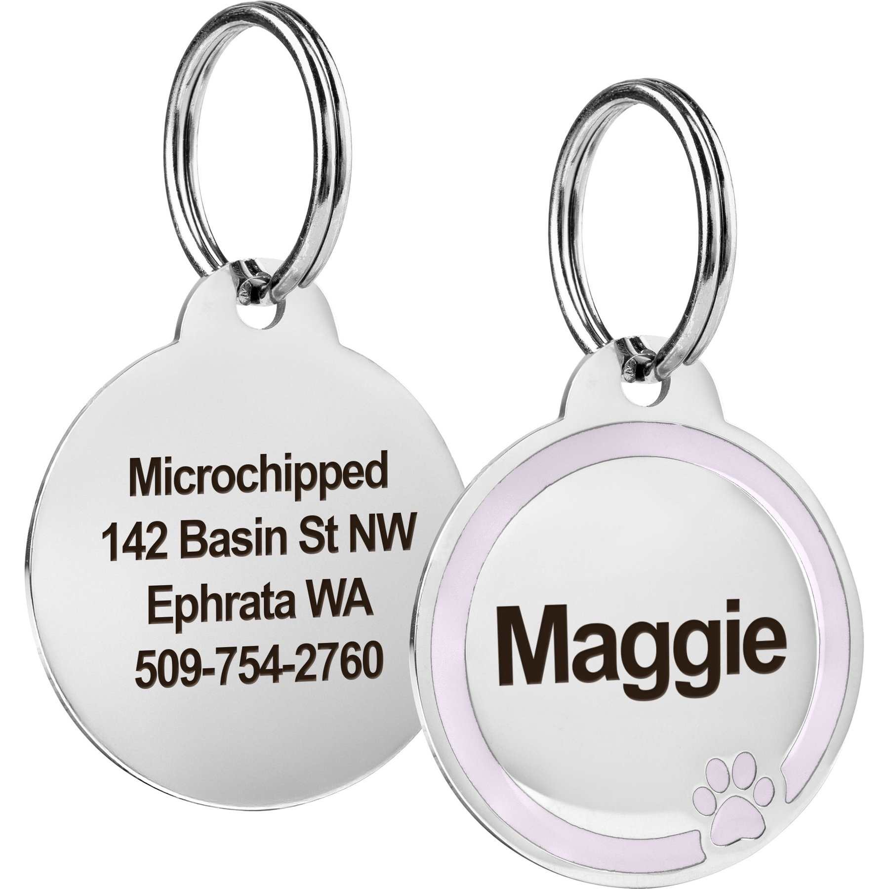 GoTags Personalized Engraved Round Shaped with Enamel Paw Dog & Cat ID Tag, Lilac, Regular