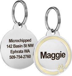 GoTags Personalized Engraved Round Shaped with Enamel Paw Dog & Cat ID Tag, Oatmeal, Small
