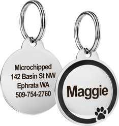 GoTags Personalized Engraved Round Shaped with Enamel Paw Dog & Cat ID Tag, Ash, Small