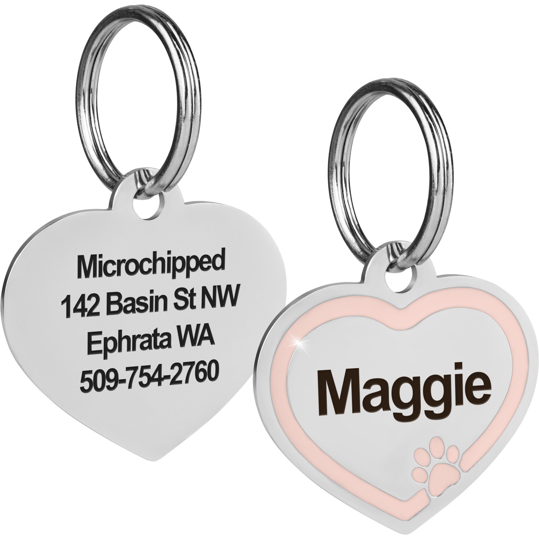 GoTags Personalized Engraved Heart Shaped with Enamel Paw Dog & Cat ID Tag, Peach, Small