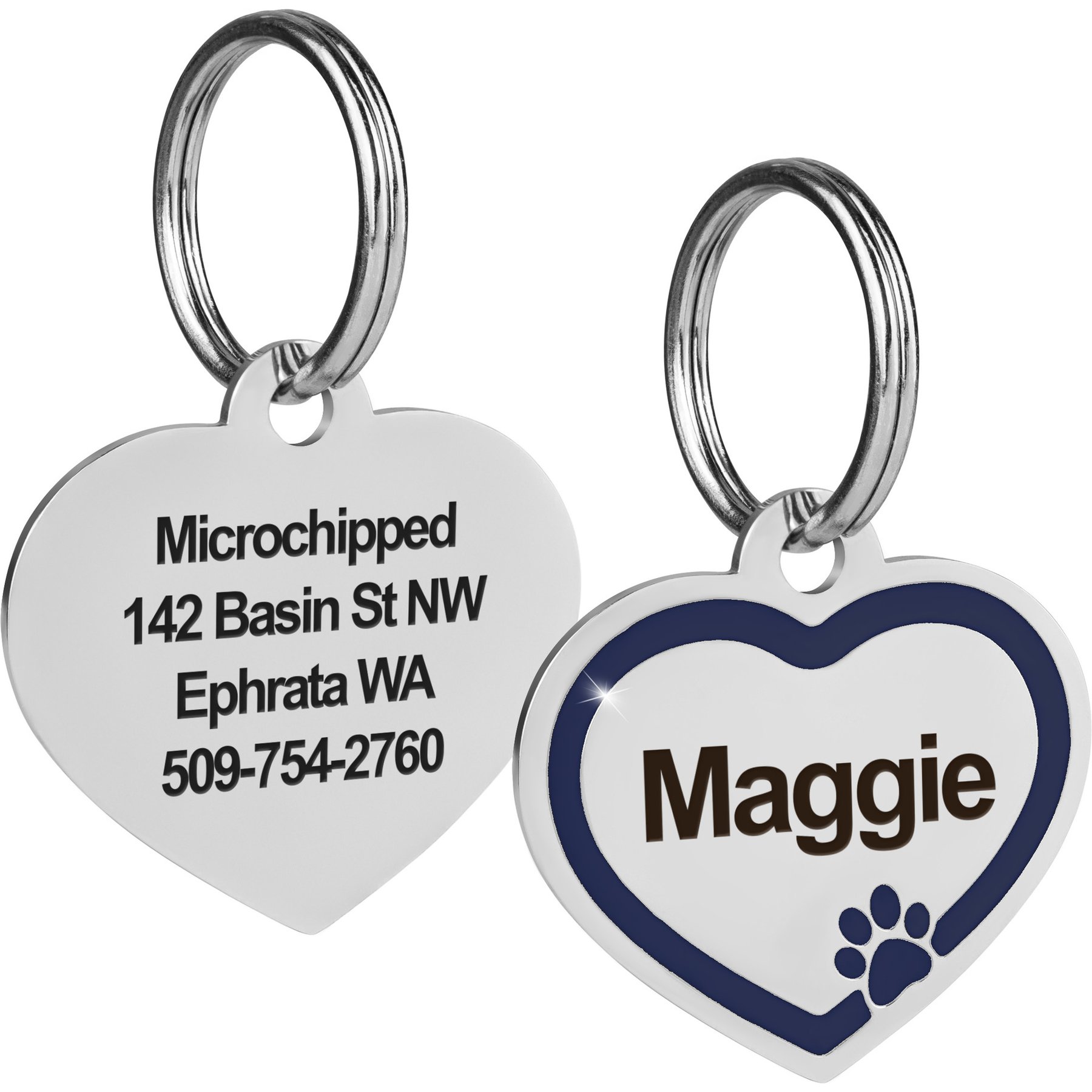 GoTags Personalized Engraved Heart Shaped with Enamel Paw Dog & Cat ID Tag, Cobalt, Regular