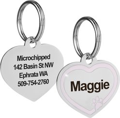 GoTags Personalized Engraved Heart Shaped with Enamel Paw Dog & Cat ID Tag, Lilac, Regular
