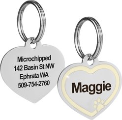 GoTags Personalized Engraved Heart Shaped with Enamel Paw Dog & Cat ID Tag, Oatmeal, Regular