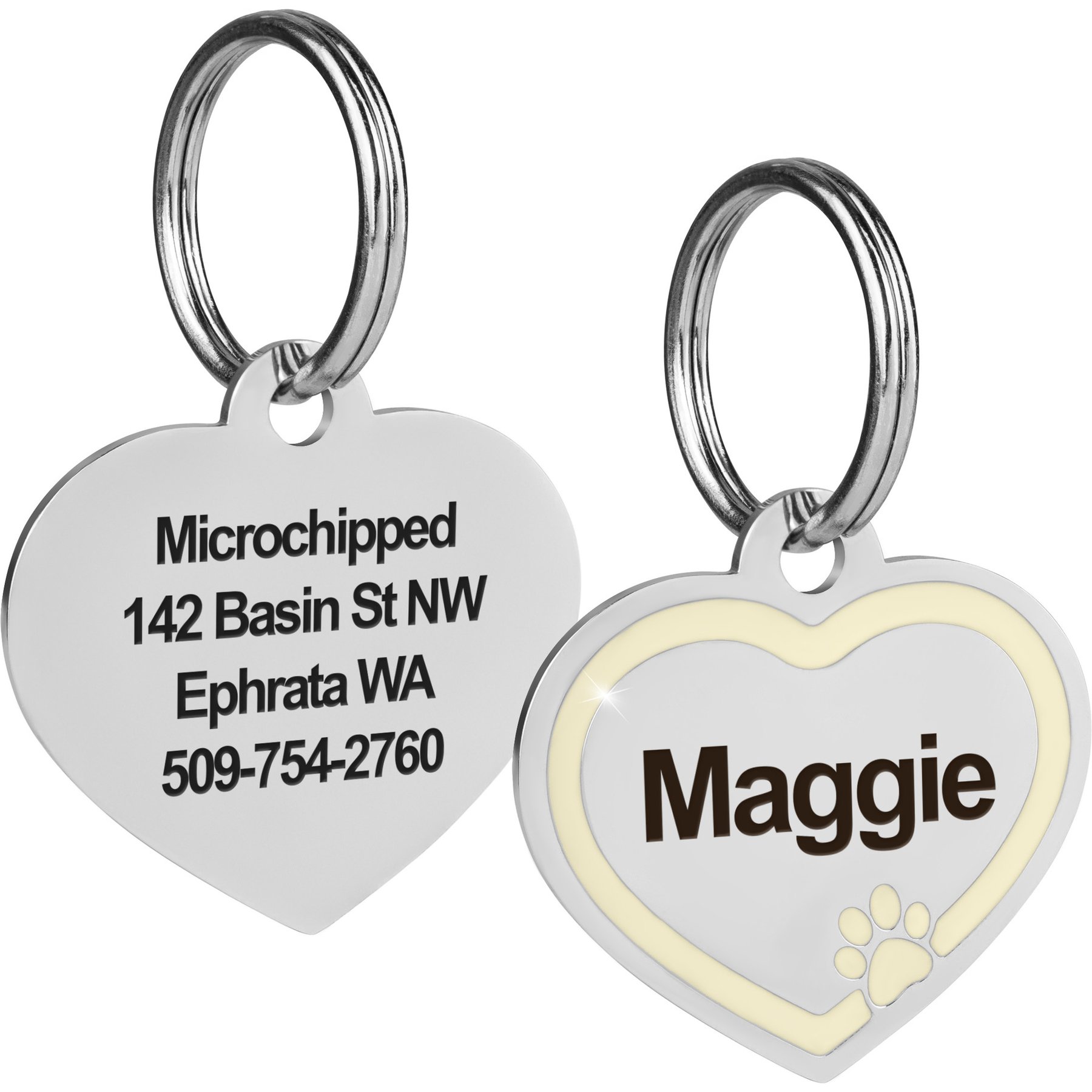 GoTags Personalized Engraved Heart Shaped with Enamel Paw Dog & Cat ID Tag, Oatmeal, Small