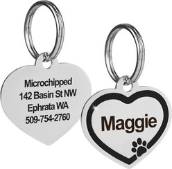 GoTags Personalized Engraved Heart Shaped with Enamel Paw Dog & Cat ID Tag, Ash, Regular
