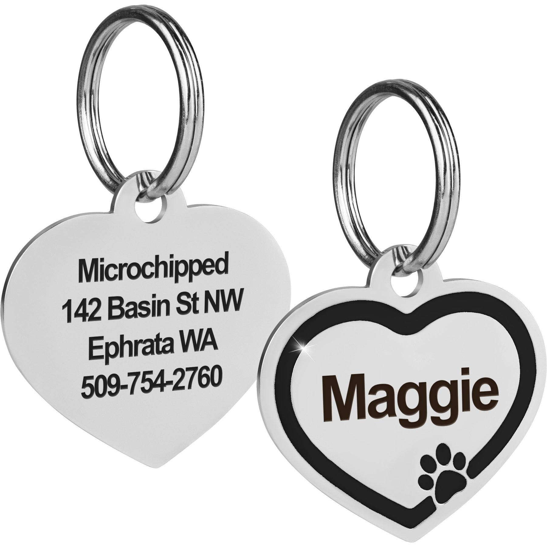 GoTags Personalized Engraved Heart Shaped with Enamel Paw Dog & Cat ID Tag, Ash, Regular
