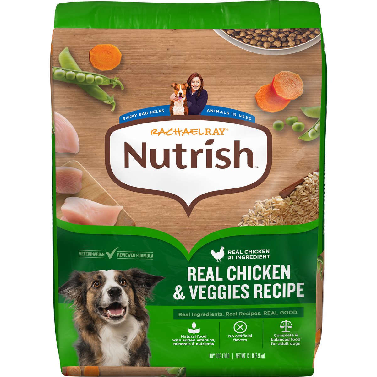 Rachael Ray Nutrish Adult Real Chicken & Veggies Recipe Dry Dog Food, 13-lb bag