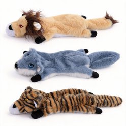Potaroma Lion, Tiger, Wolf Squeaky Stuffless Plush Dog Chew Toy, 3 count