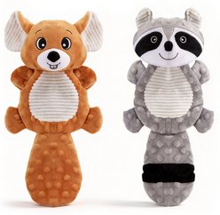 Potaroma Squirrel, Raccoon No Stuffing Squeaky Plush Dog Toy, 2 count