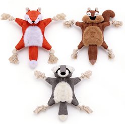 Potaroma Fox, Squirrel, Raccoon Rope Knot Squeaky Dog Toy, 3 count