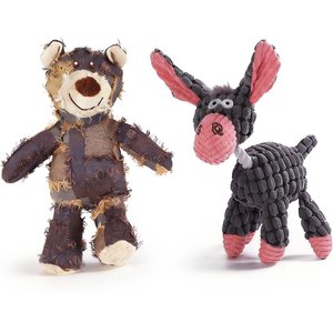 Potaroma Donkey & Scruffy Bear Plush Dog Toy, 2 count