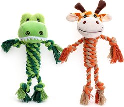 Potaroma Cartoon Animal Dinosaur/Giraffe Cotton Rope Interactive Dog Chew Toy, 2 count