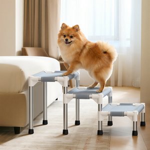 Caghash 3-Tier Stainless Steel Frame Dog Stairs for High Bed & Couch for Dogs & Cats, Blue