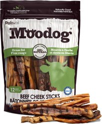 Palz&Co Moodog Beef Grain-Free Soft & Chewy Cheek Strips Sticks Dog Treats, 10-oz bag, 12 count