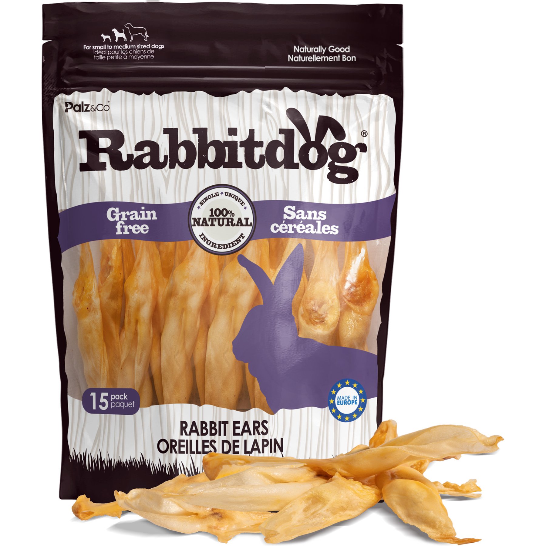 Palz&Co Rabbitdog Rabbit Ears Dog Natural Chew Treats, 15 count