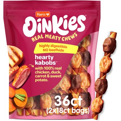 Hartz Hartz Oinkies Hearty Kabobs Chicken & Duck, Sweet Potato & Carrot Long‑Lasting Highly Digestible Rawhide‑Free Dog Chews, 36 count