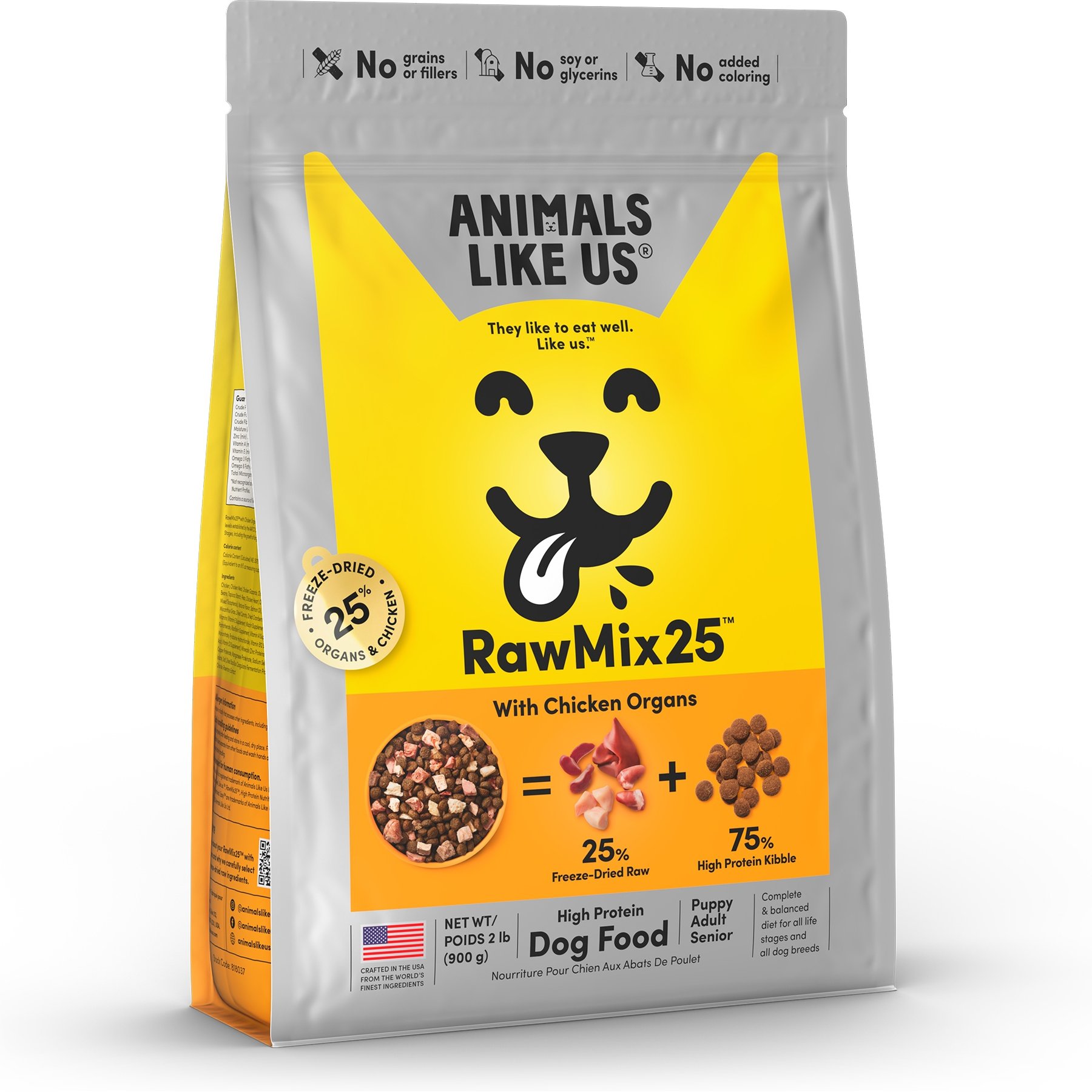 Animals Like Us RawMix25 Chicken Organs Recipe Grain-Free Freeze-Dried Dog Food, 2-lb bag