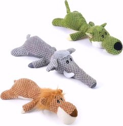 Potaroma Corn Fleece Wolf, Lion & Elephant Squeaky Dog Chew Toy, Multicolor, 3 count