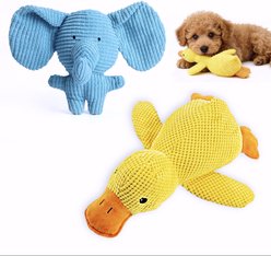Potaroma Calming Duck & Elephant Tough Squeaky Dog Chew Toy, Yellow & Blue, 2 count