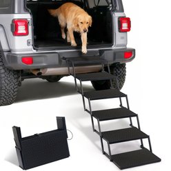 Heeyoo 6-Steps Folding Dog Ramp for Car with Non-Slip Rug Surface, Black