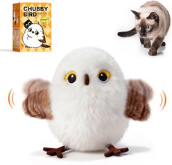 Potaroma 5.1-in Lifelike Chirp Tweet Rechargeable Touch Activated Interactive Catnip Little Chubby Flapping Bird Plush Cat Toy, White